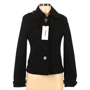 NWT Fleurette Black Wool-Blend Cropped Single Breasted Trench Peacoat Women's 6
